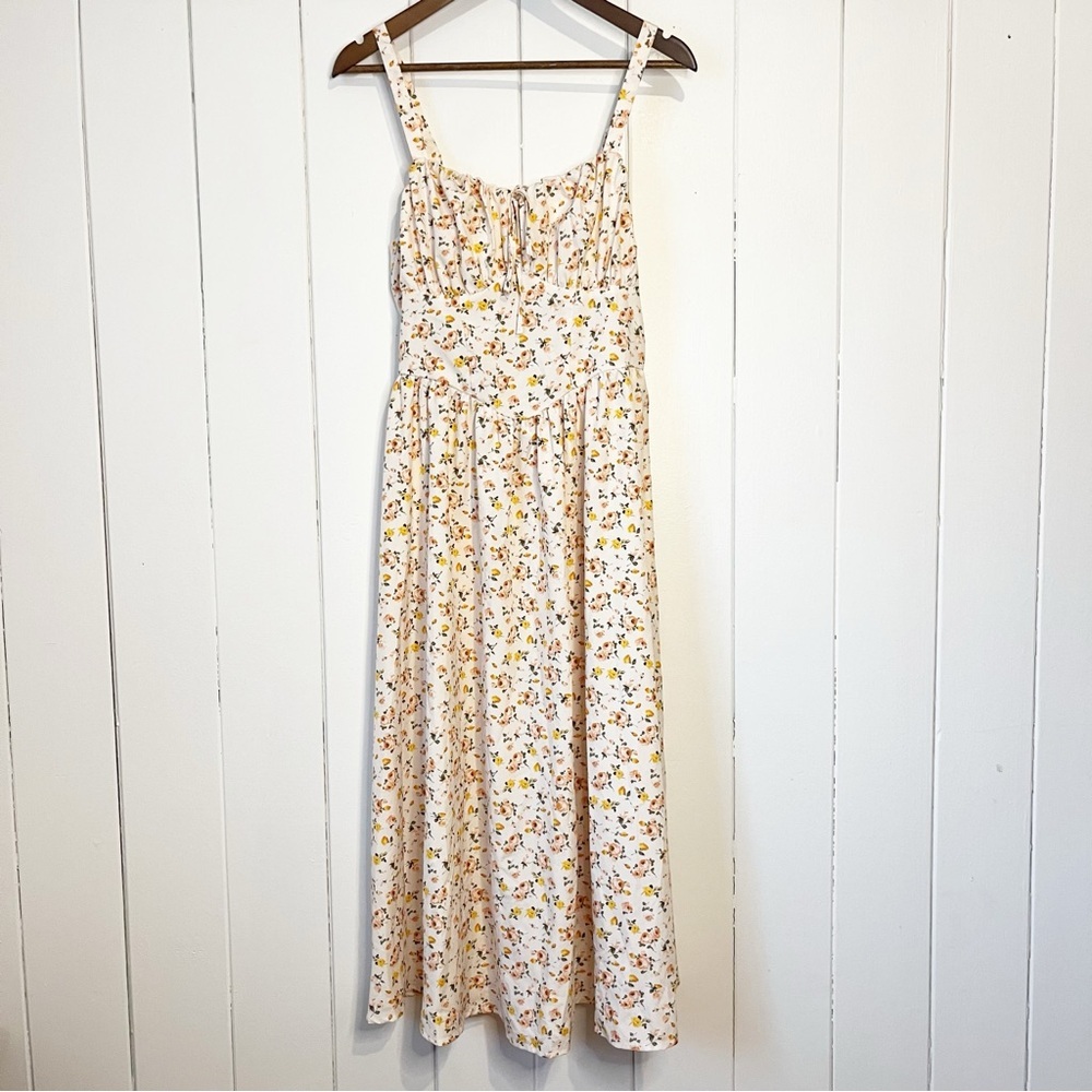 Shein Cream and Yellow and Peach Floral Milk Maid Style Dress. Size Medium.